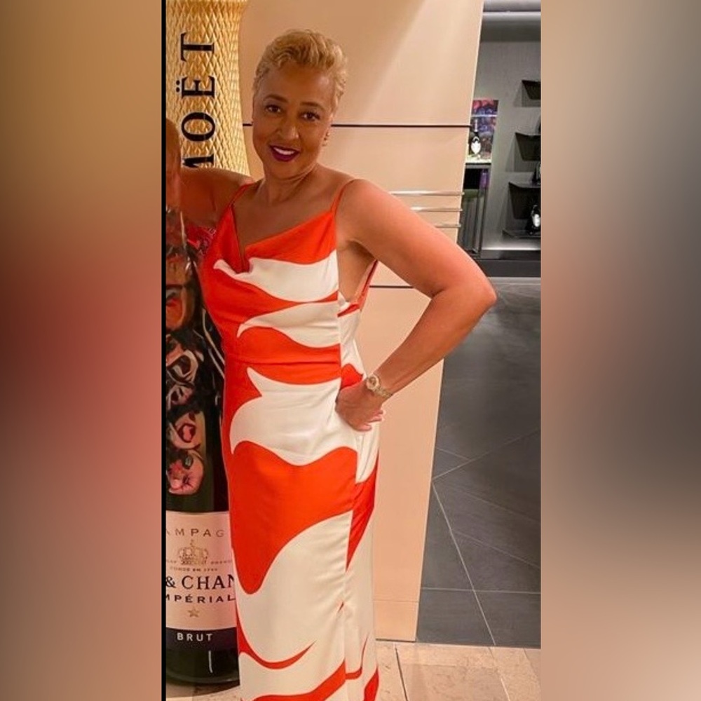 Hanifa Vibrant Orange and White Maxi Dress